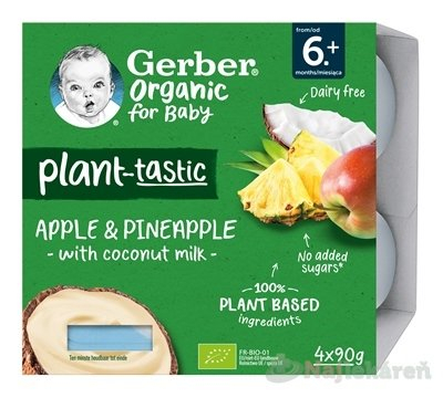 GERBER Organic rastlinný dezert jablko a ananás s kokosovým mliekom od ukonč. 6. mesiaca 4x90 g