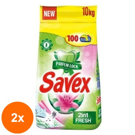 Set 2 x Detergent Automat Savex 2 in 1 Fresh, 100 Spalari, 10 Kg...