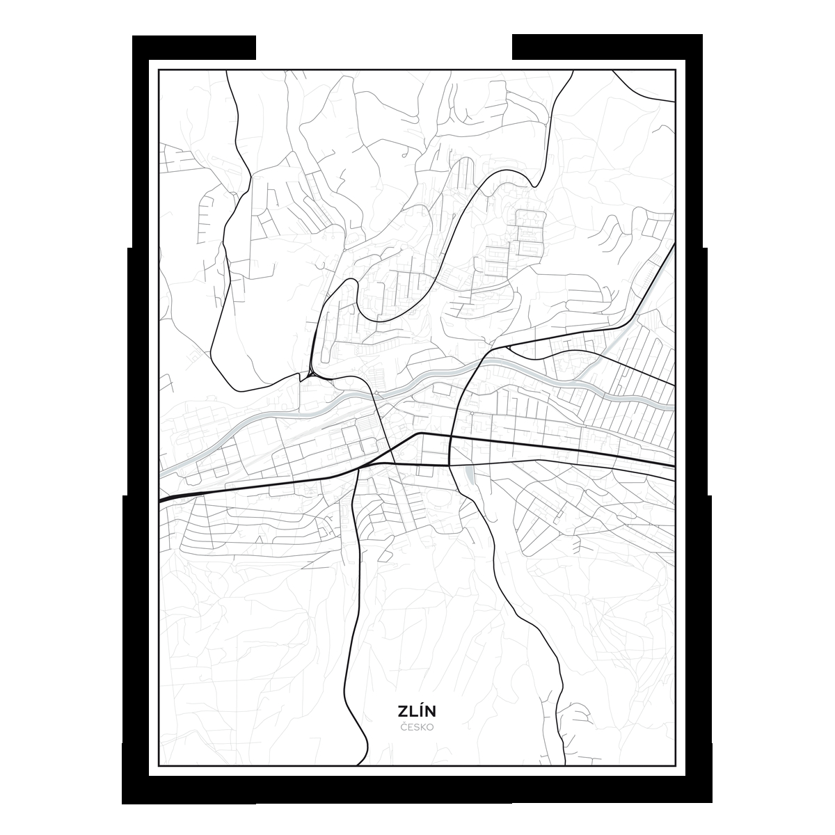 Zlín - roads - cities - classic / city - white / foam board / frameless / 45x60 cm