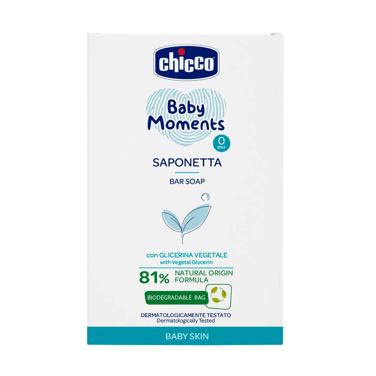 CHICCO - Szilárd kéziszappan növényi glicerinnel Baby Moments 81 % természetes összetevőkkel 100 g