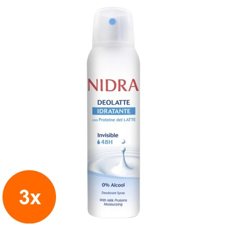 Set of 3 x Deodorant Spray Nidra Deolatte Hydrating with Milk Proteins, 150 ml...