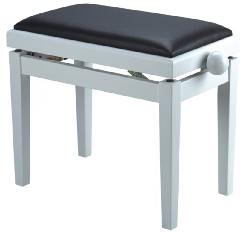 Melody adjustable piano bench Satin White Black Leather