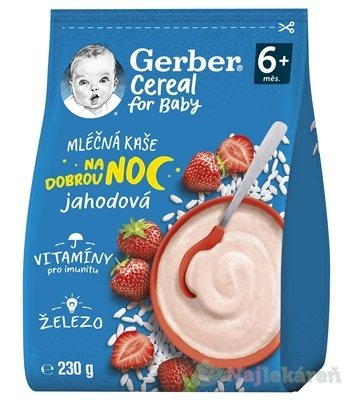 GERBER Cereal mléčná kaše jahodová Dobrou noc 230g