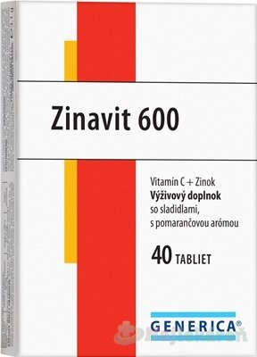 Generica zinavit 600 s pomarančovou arómou tbl (vitamín c + zinok) 1x40 ks