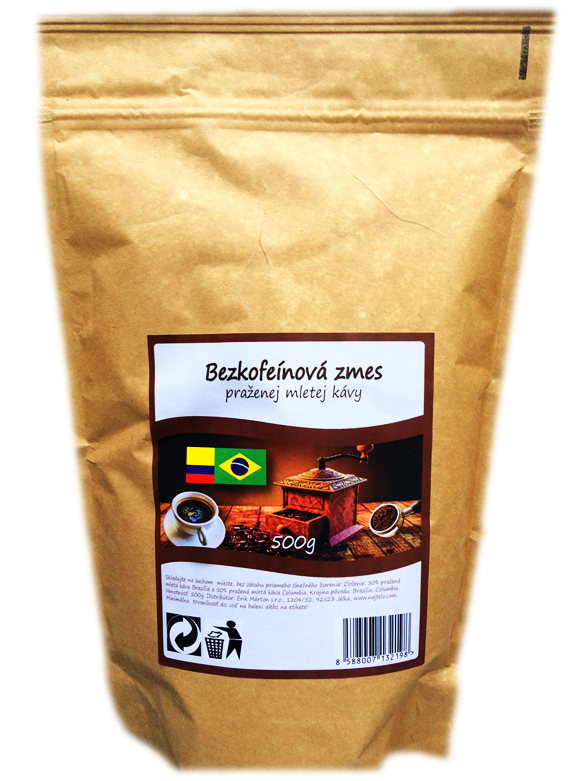 Bezkofeinovaná pražená kávová zrna 50% Kolumbie 50% Brazílie 500 g