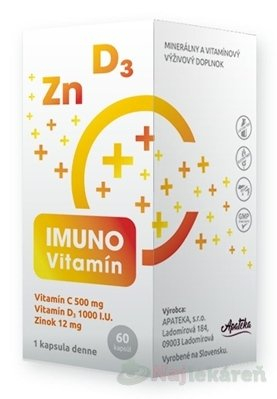 APATEKA Imuno vitamín (vitamín C + D + zinok) 60 kapsúl