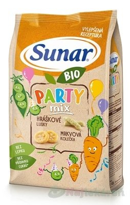 SUNAR Bio party mix hráškové a mrkvové detské chrumky 45 g