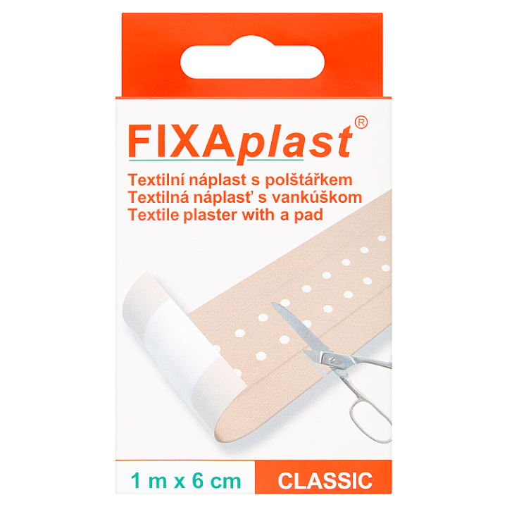 Fixaplast classic náplast 1m x 6cm textilní a polštářkem 1x1 ks