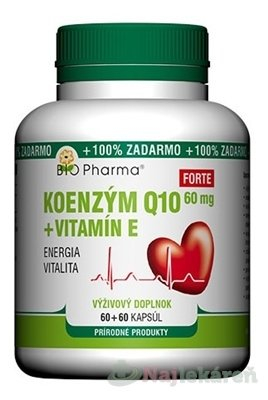 Bio pharma koenzym q10 60mg + vit.e forte cps 60 + 60 (100% zdarma) (120 ks)