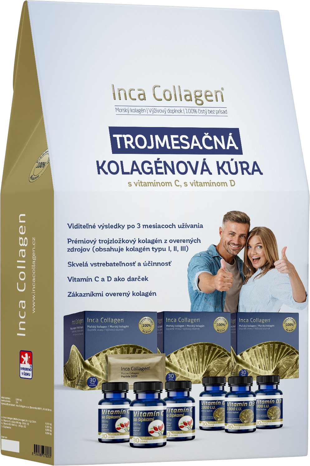 INCA COLLAGEN Trojmesačná kolagénová kúra 3 x 30 sáčkov + DARČEK zadarmo vitamín C a vitamín D