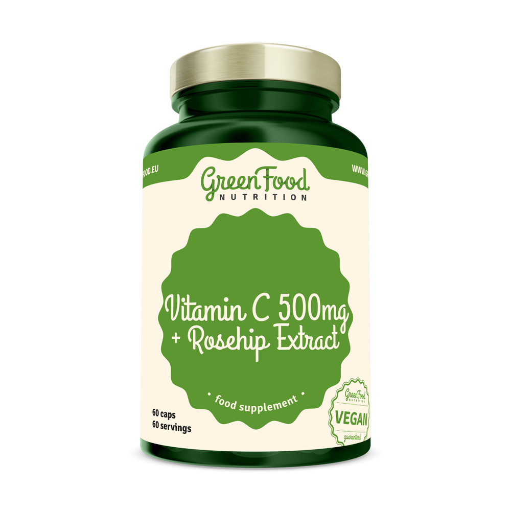 GreenFood Vitamin C 500 + Extrakt ze šípků - 60 kapslí