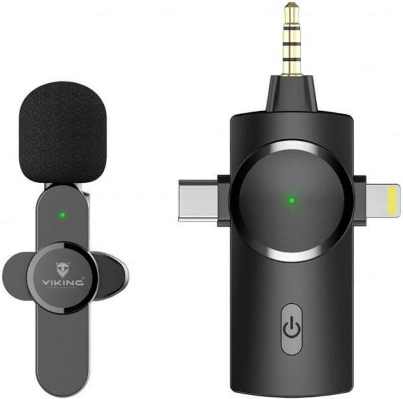 Viking bezdrátový mikrofon s klipem M360, konektor USB-C / Lightning / 3,5 mm jack