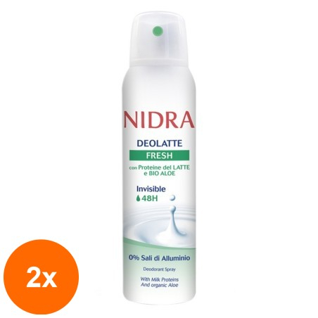 Set 2 x Deodorant Spray Nidra Deolatte Fresh, cu Proteine din Lapte si Aloe Bio, 150 ml...