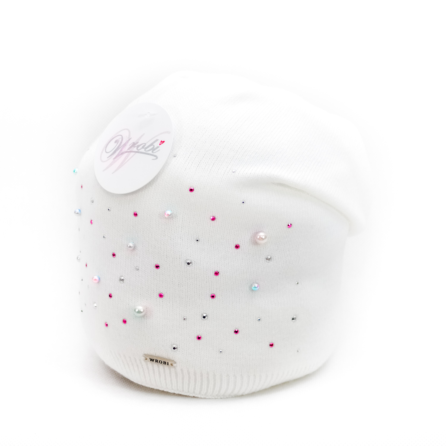 Dámská módní čepice Wrobi - bílá s barevnými korálky