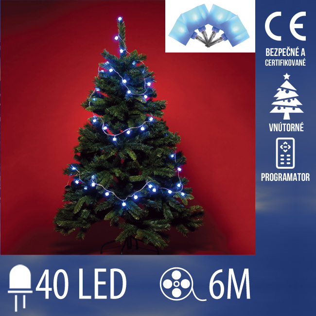 Vianočná led svetelná reťaz vnútorná + programy - kocky - 40led - 6m modrá