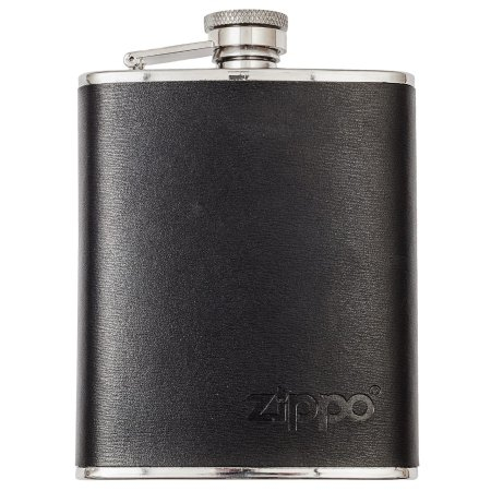 Zippo flat lighter with black leather cover