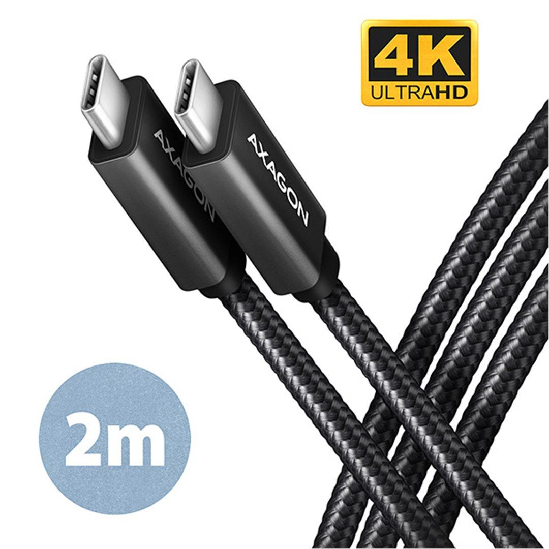 AXAGON kábel USB-C to USB-C PD 100W 5A, 4K, 2m čierny pletený BUCM32-CM20AB