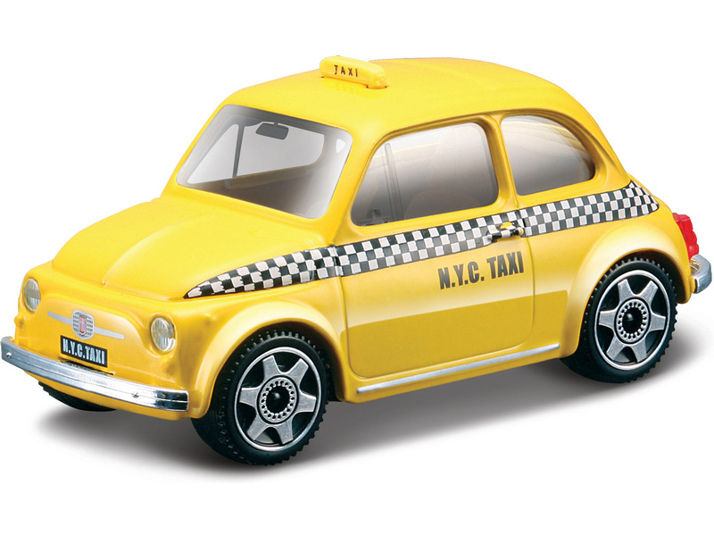 Fém modellautó Bburago Fiat 500 Taxi 1:43 sárga