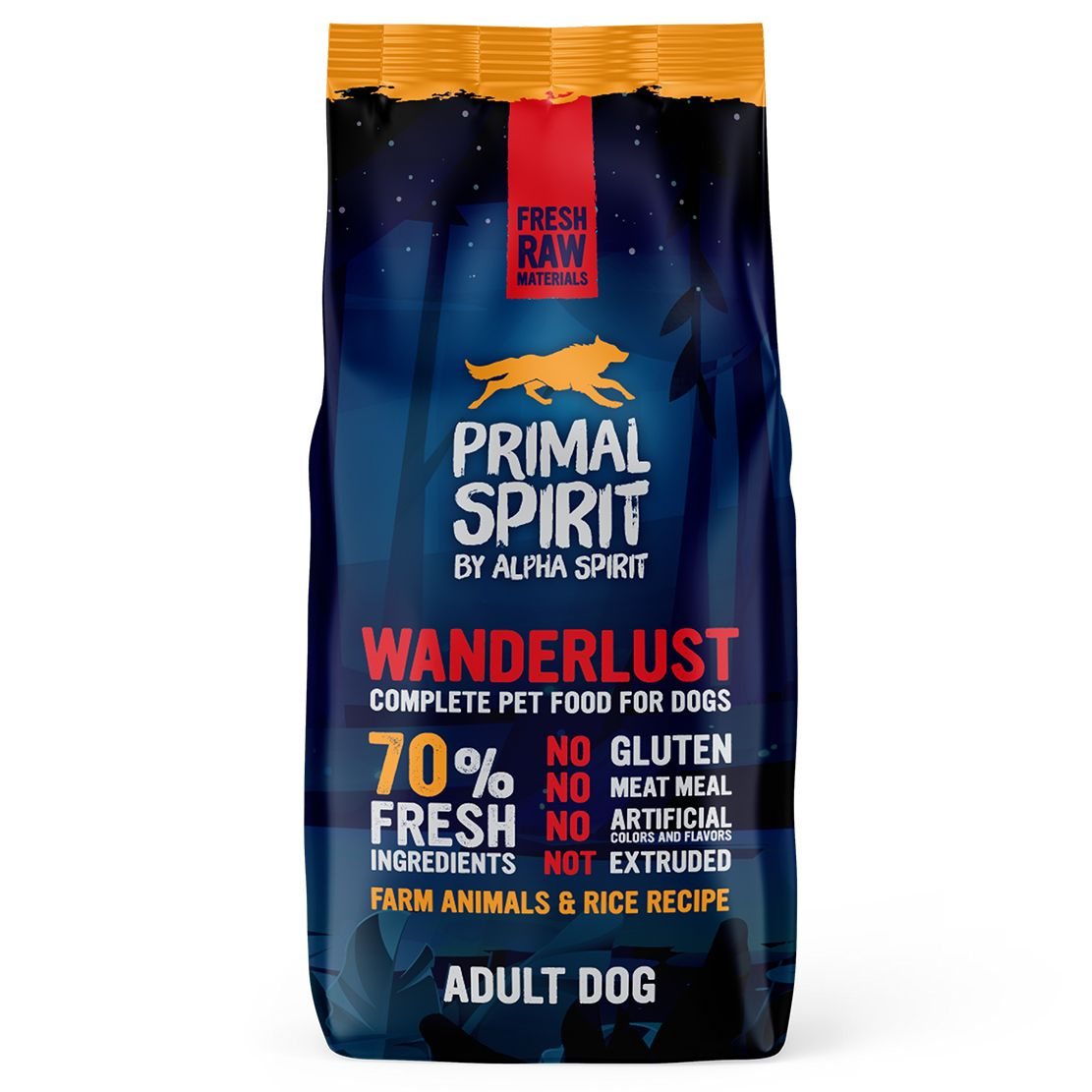 Primal Spirit Dog 70% Wanderlust – csirke és lazac 12kg