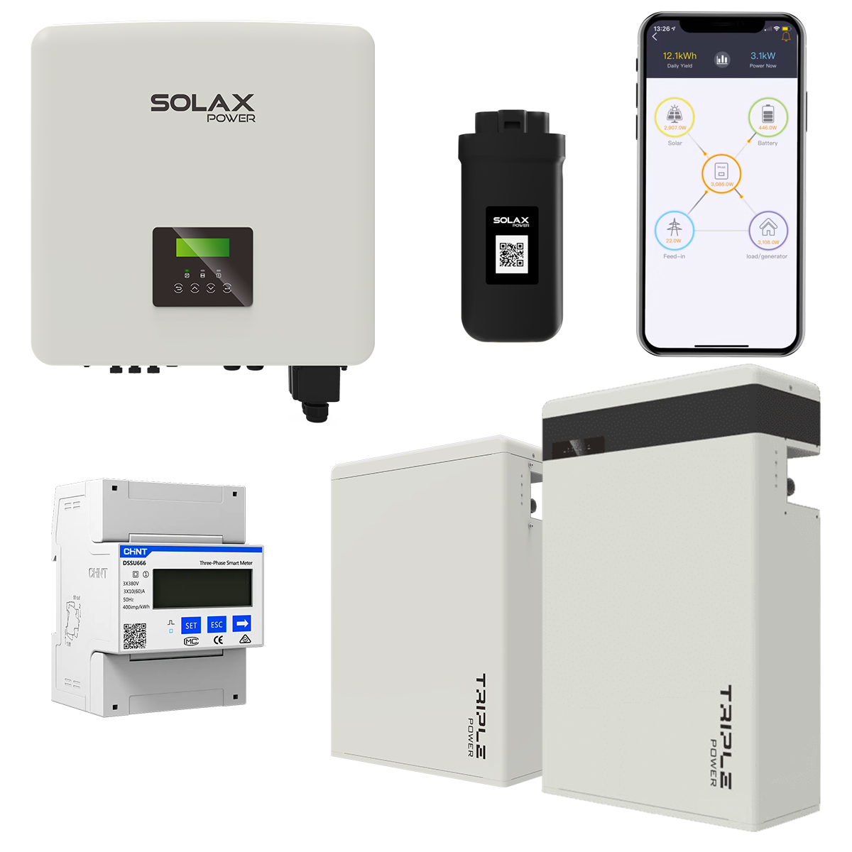 Solárna zostava SolaX hybridný menič SolaX X3-HYBRID-10.0-D 3F 10 kW + 11,6 kWh batérie SolaX T-BAT H 5.8
