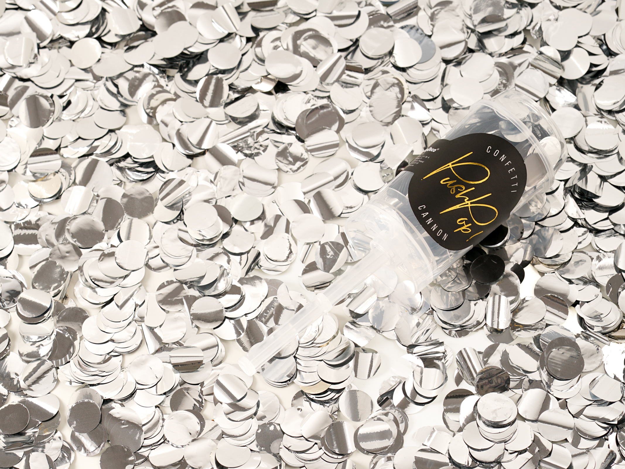 Confetti push pop zilver 12 stuks
