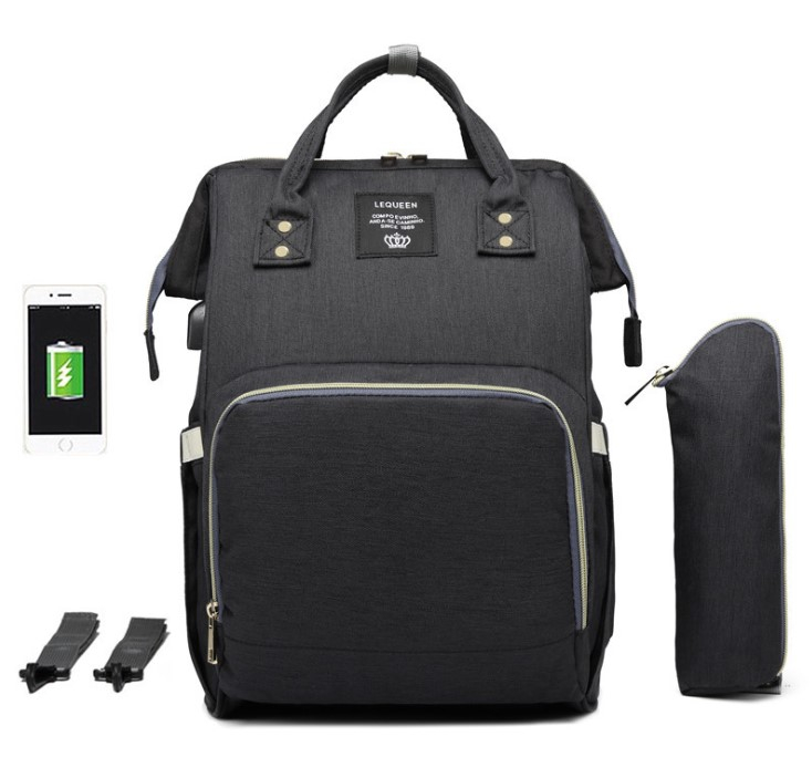 LEQUEEN Multifunkční batoh na kočárek se zabudovaným USB portem - černý