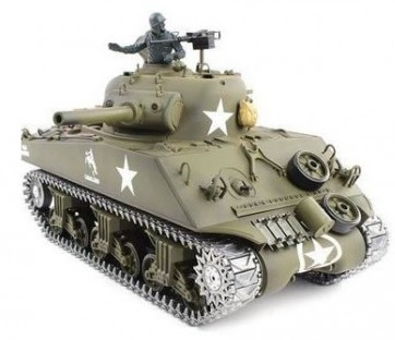 RC Tank 1/16 US M4A3 SHERMAN - kovové kolesá, pásy a prevodovka, strieľa guličky