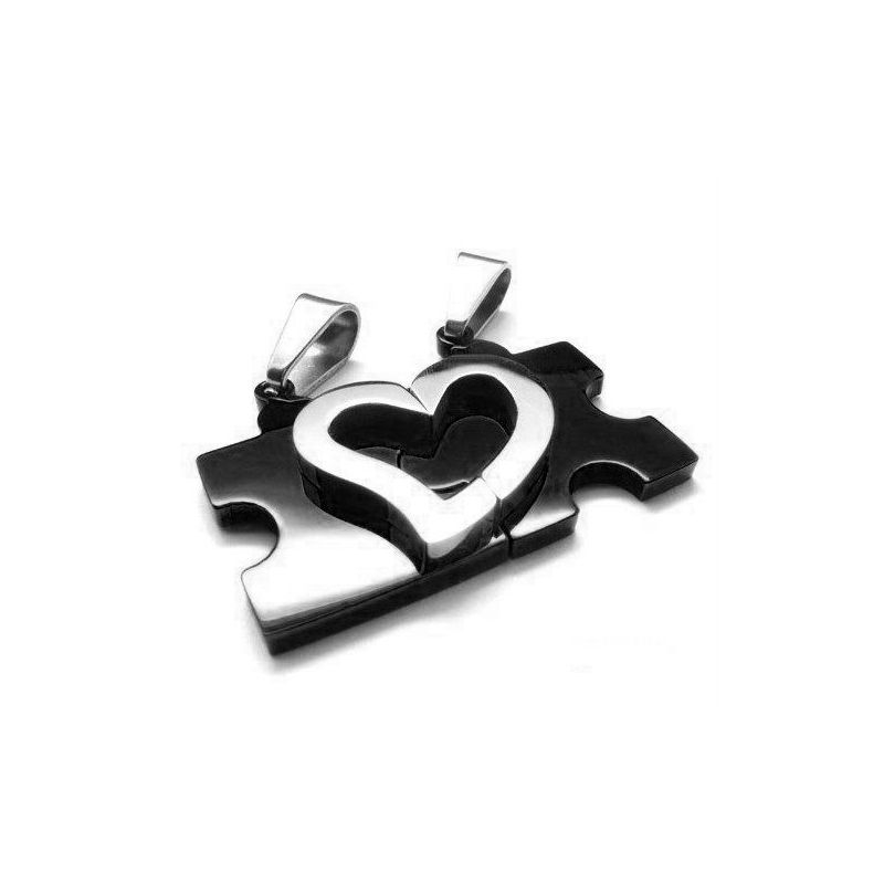 Steel puzzle heart pendants Black