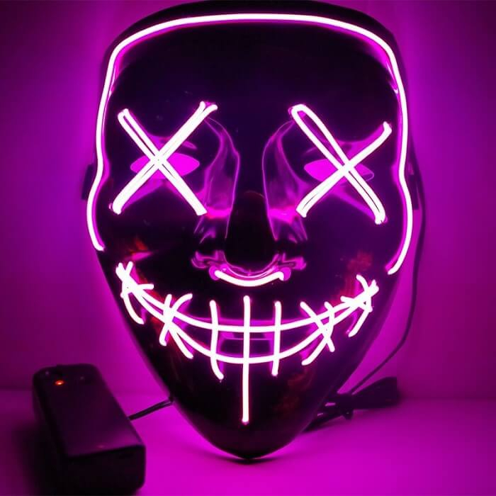 Purge Strašidelná Halloween Mask | LED Svítící Růžová | Karnevalový Kostým | Hororové Masky pro Děti na Tvář